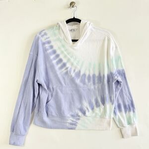 Wildfox Women Small Aqua Purple Tie Dye Cropped Loose VSCO Hoodie Sweatshirt Top